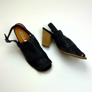 Paul Green Lovely Sandals Black‎ Woven Vamp Slingback Heels US 11 NEW *FLAWED